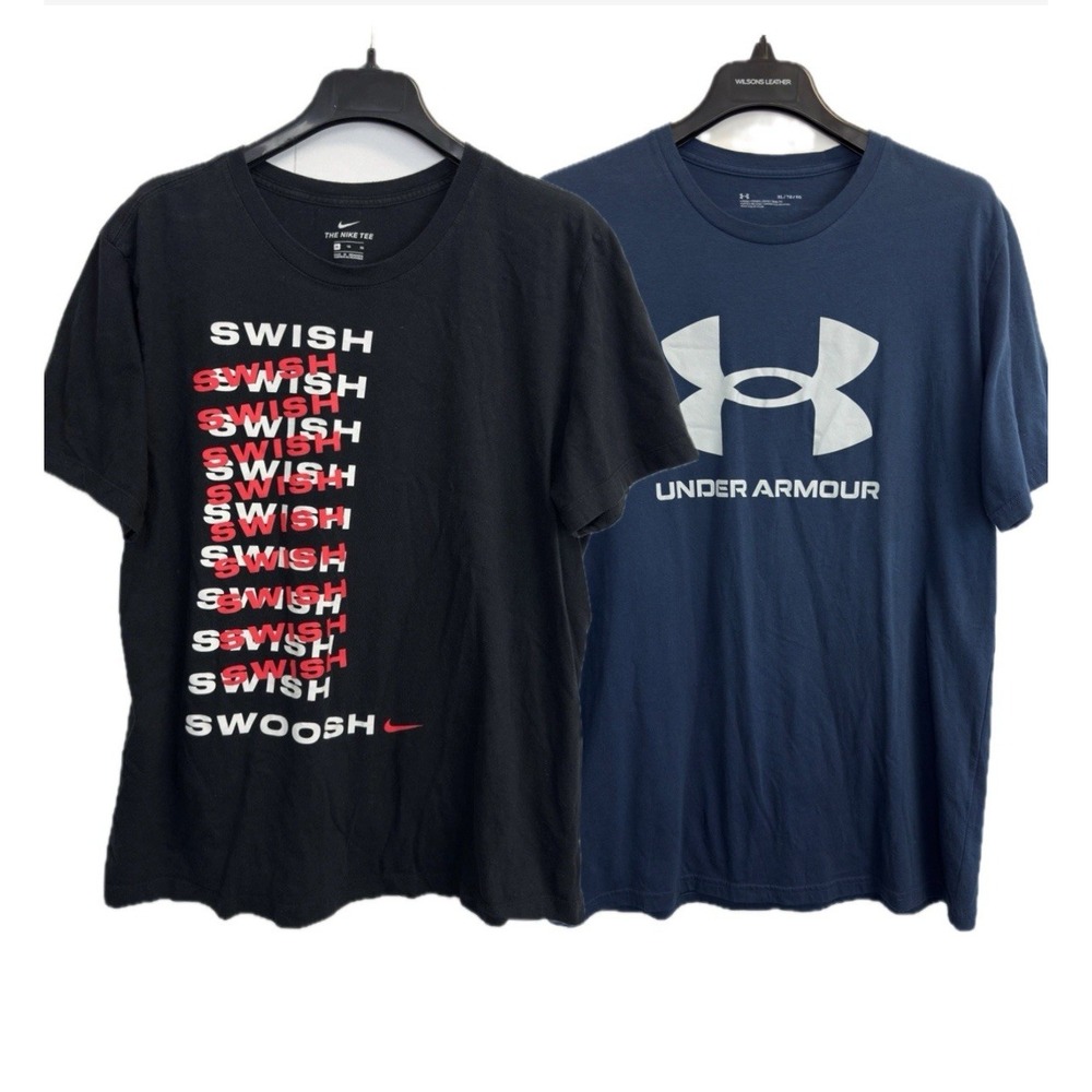 Lot of 2 Nike, Under Armour Shirts Mens Size‎ XL Logo Tee Black, Blue Workout